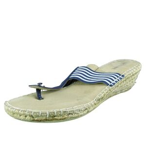 White Mountain Bar Harbor‎ Women T-Strap Sandal Shoes Size 10 Medium Blue Fabric